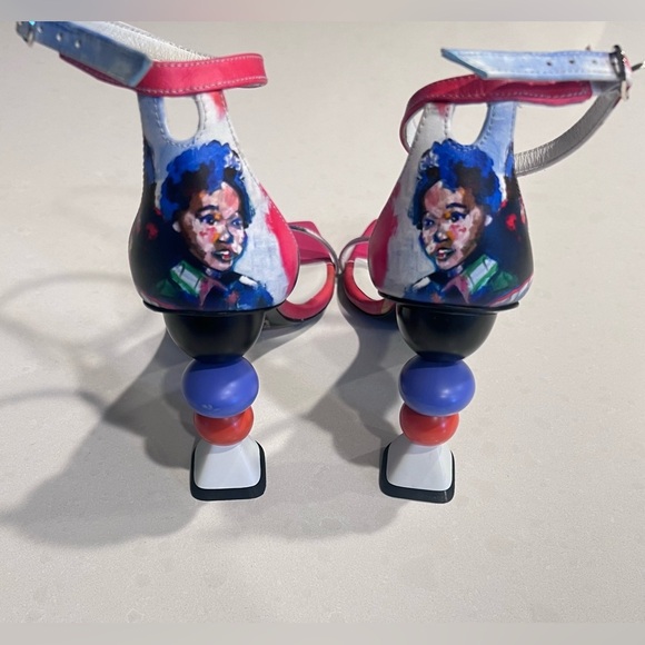 Stuart Weitzman x KidSuper Nudistcurve Womens Leather Heels Sandals Mult… - Picture 6 of 8